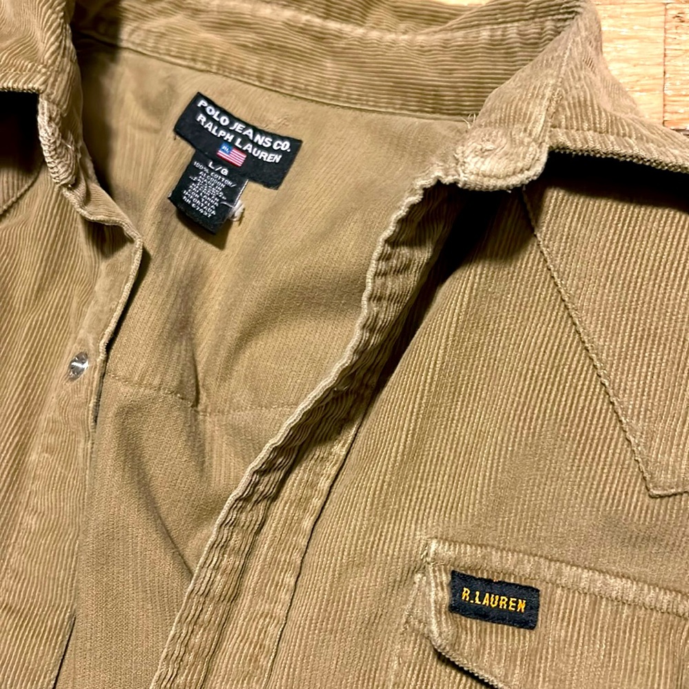L Vintage Ralph Lauren marble face, button-down, casual corduroy